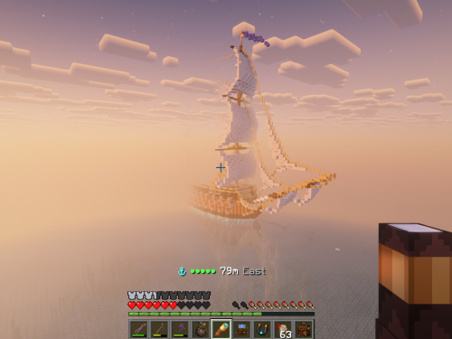 Pirate ships spawn randomly in the Outlands on Blockhead Odyssey.